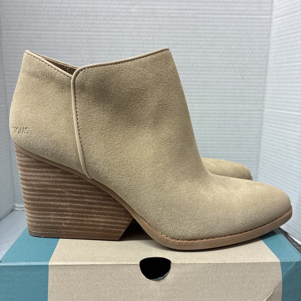 TOMS Hadley Oatmeal Suede Ankle Booties Shoes Womens Size 10 Chunky Heel NWT New